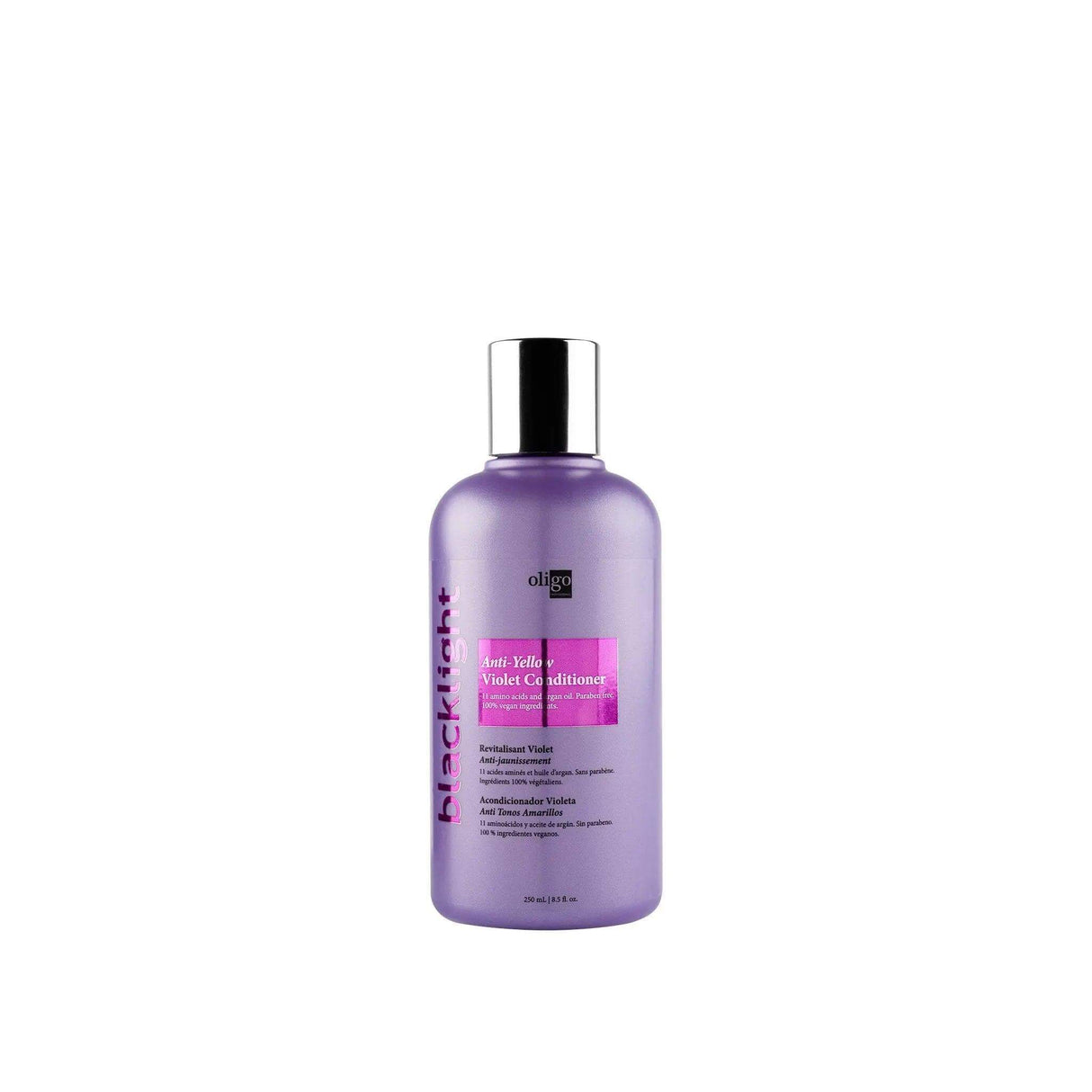 Blacklight Anti-Yellow Violet Conditioner for blonde hair in purple bottle.