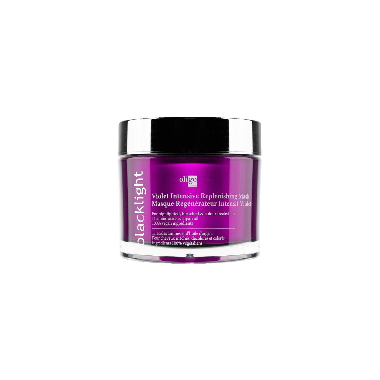 Blacklight Violet Intensive Replenishing Mask for blonde hair hydration and shine with amino acids and argan oil.