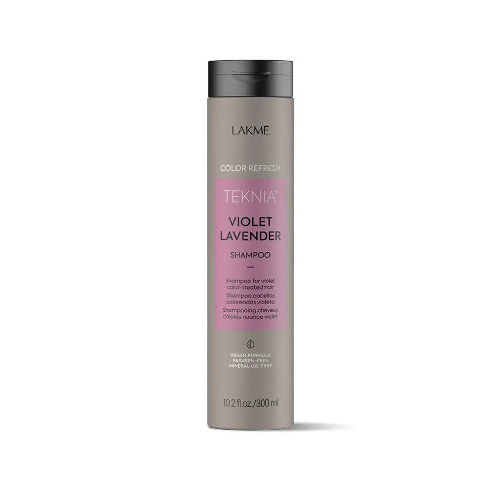 Violet Lavender Shampoo by Lakme, vegan formula that restores color vibrancy, enhances highlights, paraben-free and citrus scented.