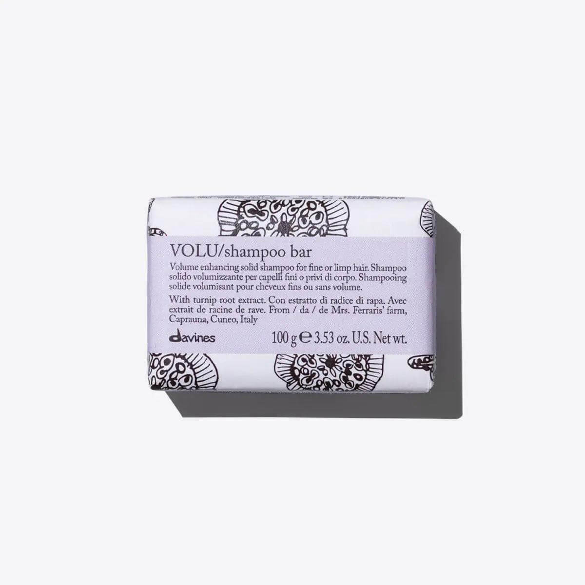 Volu Shampoo Bar for fine hair, enhances volume, adds body and shine with a silky finish. Solid bar with luxurious creamy foam.