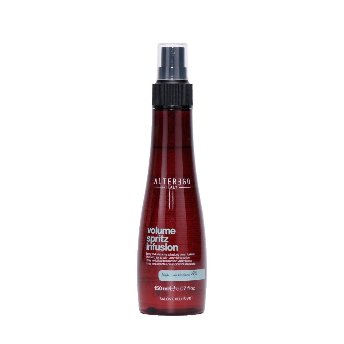 Volume Spritz Infusion bottle for enhancing hair volume and structure with essential amino acids, free from sulfates and parabens.