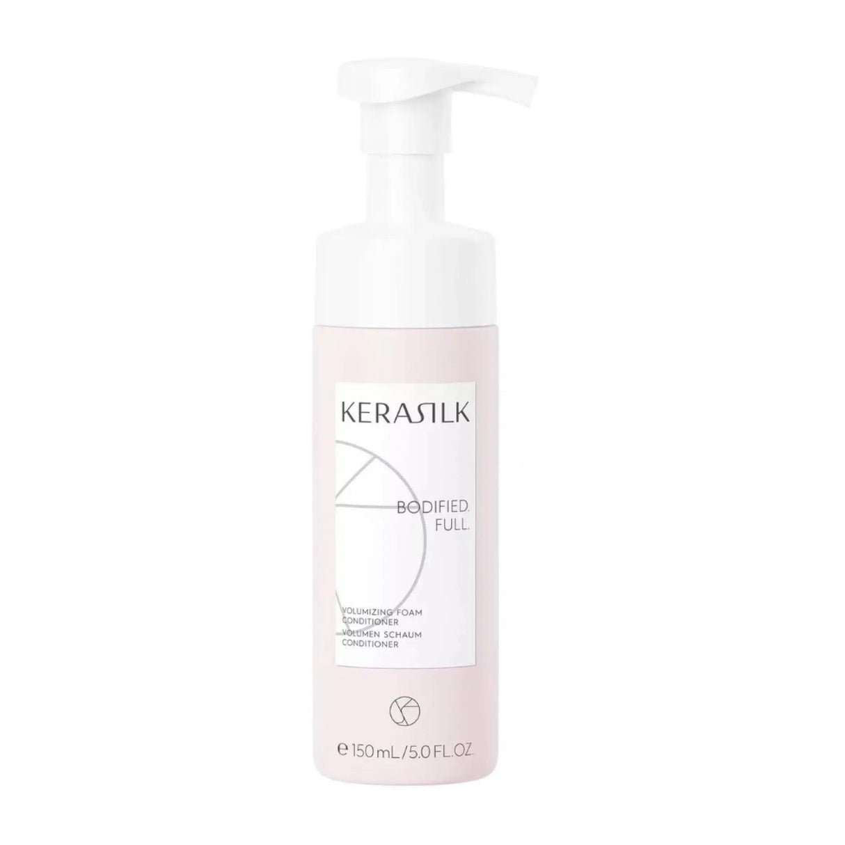 Goldwell Volumizing Foam Conditioner bottle enhances volume and body for fine, limp hair, compatible with all textures, 150ml size.