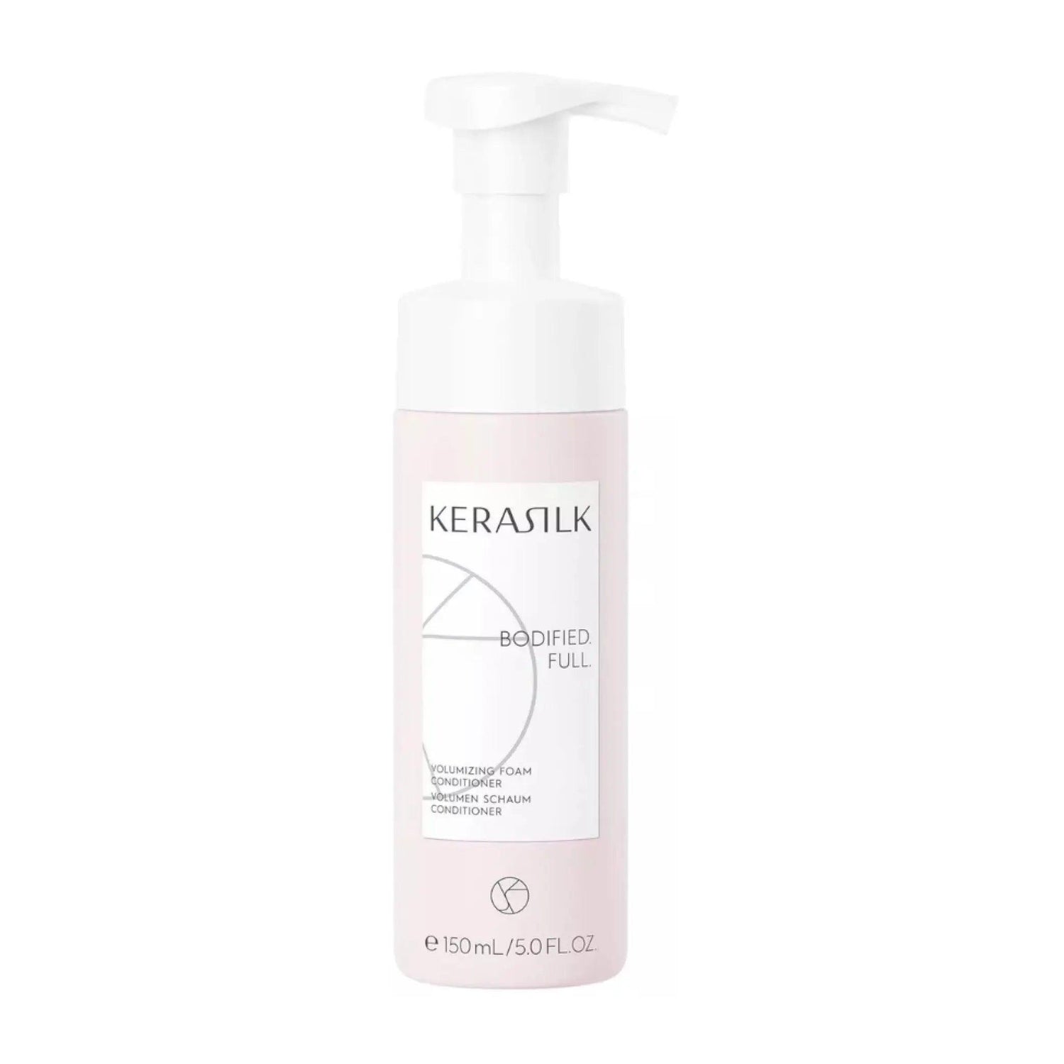 Goldwell Volumizing Foam Conditioner bottle enhances volume and body for fine, limp hair, compatible with all textures, 150ml size.