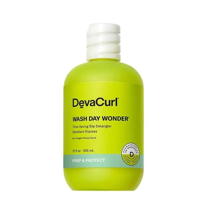 DEVACURL Wash Day Wonder Time-Saving Slip Detangler bottle for curly hair care.