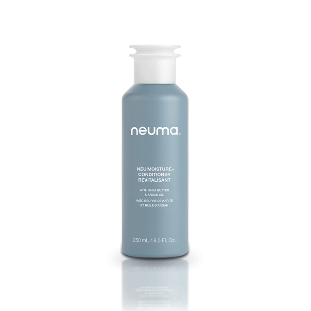 Neu Moisture Conditioner bottle with hydrating formula for soft, shiny hair. Lavender, Mandarin, and Vanilla scent. 250ml size.