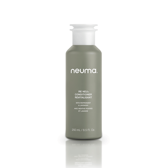 Re Neu Conditioner bottle, nourishes and smooths hair, peppermint and vanilla aroma, enhances shine and supports healthy scalp