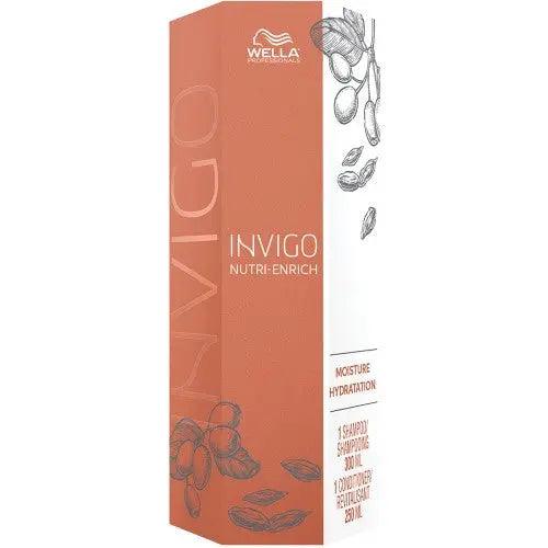 Wella Invigo Nutri-Enrich Duo packaging for nourishing dry hair with goji berry, Oleic acid, and panthenol. Ideal Holiday 2022 gift.