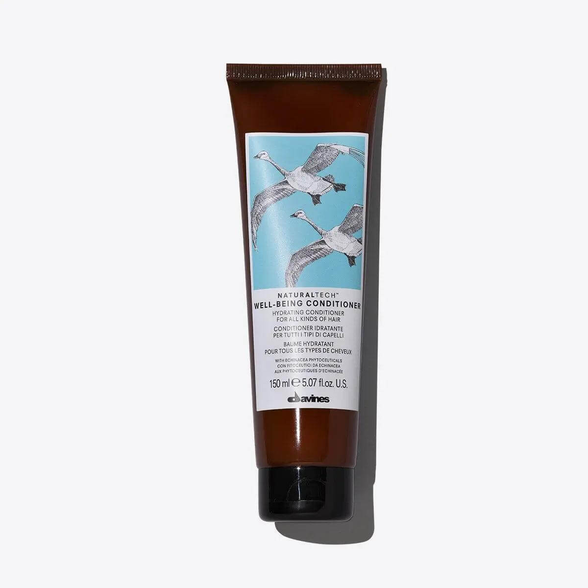 Wellbeing Conditioner tube with moisturizing formula, suitable for all hair types, designed to detangle and hydrate.
