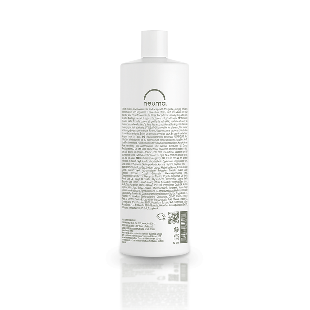 Re Neu Clarifying Shampoo bottle with peppermint and vanilla aroma, sulfate-free formula for gentle purifying and revitalizing hair and scalp.