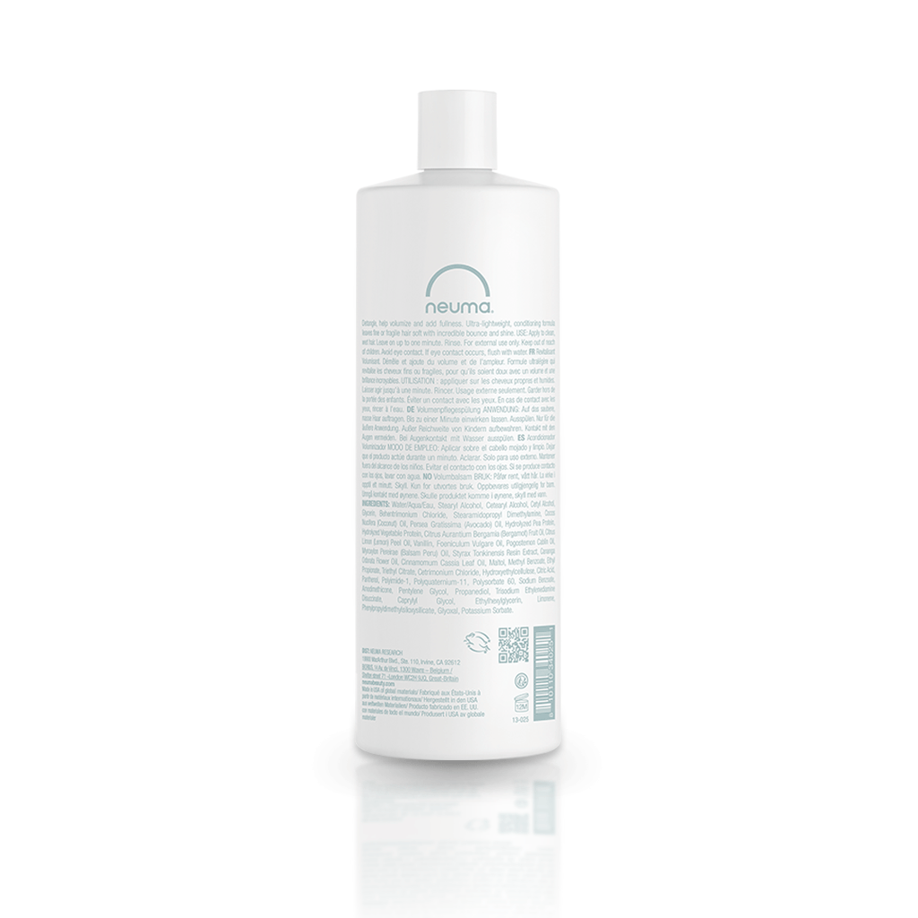 Neu Volume Conditioner bottle offering lightweight volume and shine with fennel, ylang ylang scent. Ideal for fine, fragile hair.