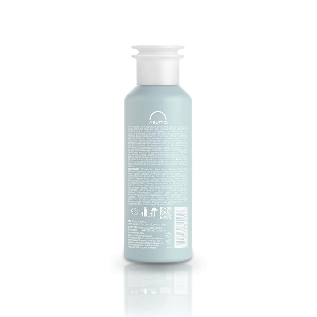 Neu Volume Shampoo bottle with sulfate-free formula for boosting hair volume and shine, featuring a sleek design and eco-friendly packaging.