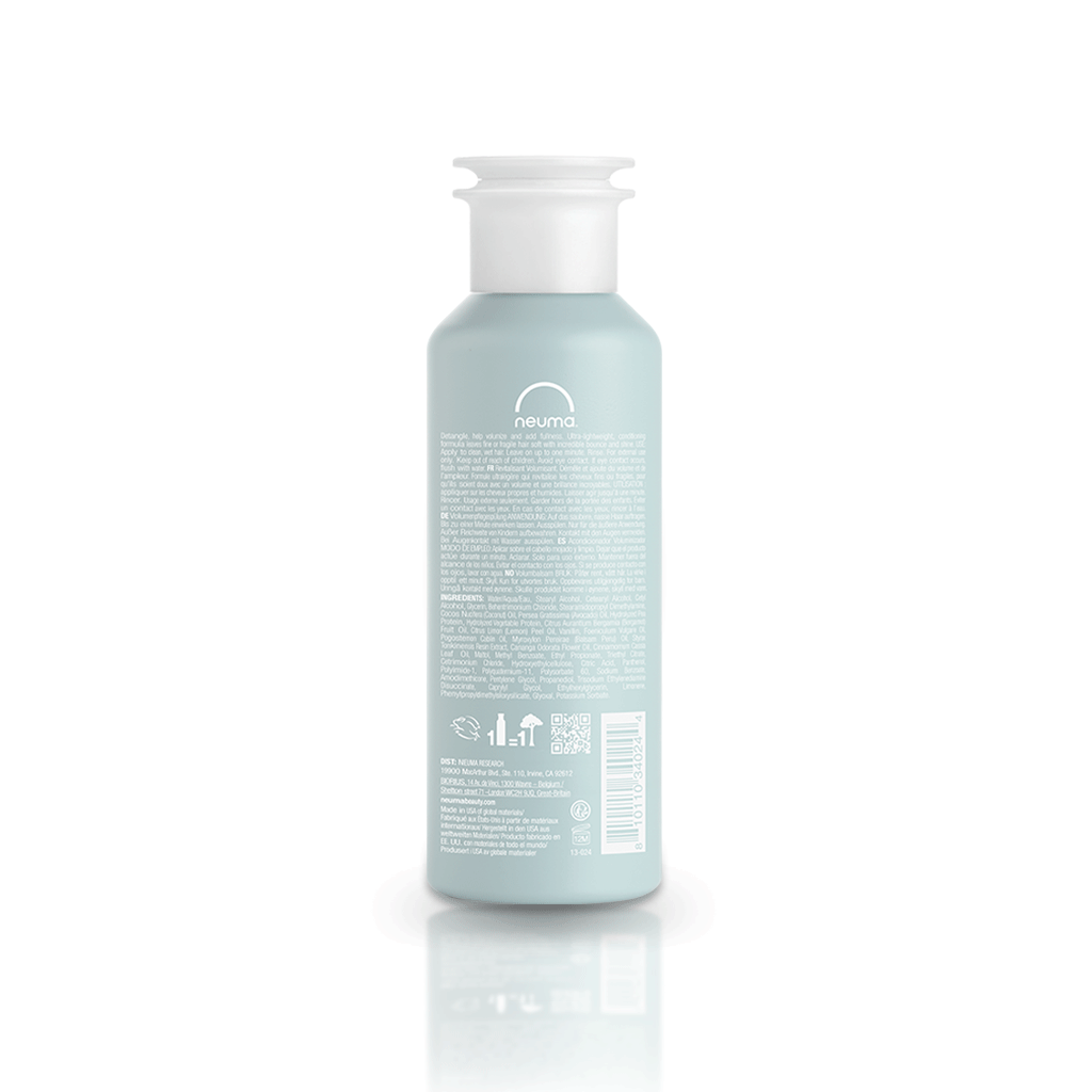 Neu Volume Conditioner bottle back view showcasing product details and premium hair care benefits.