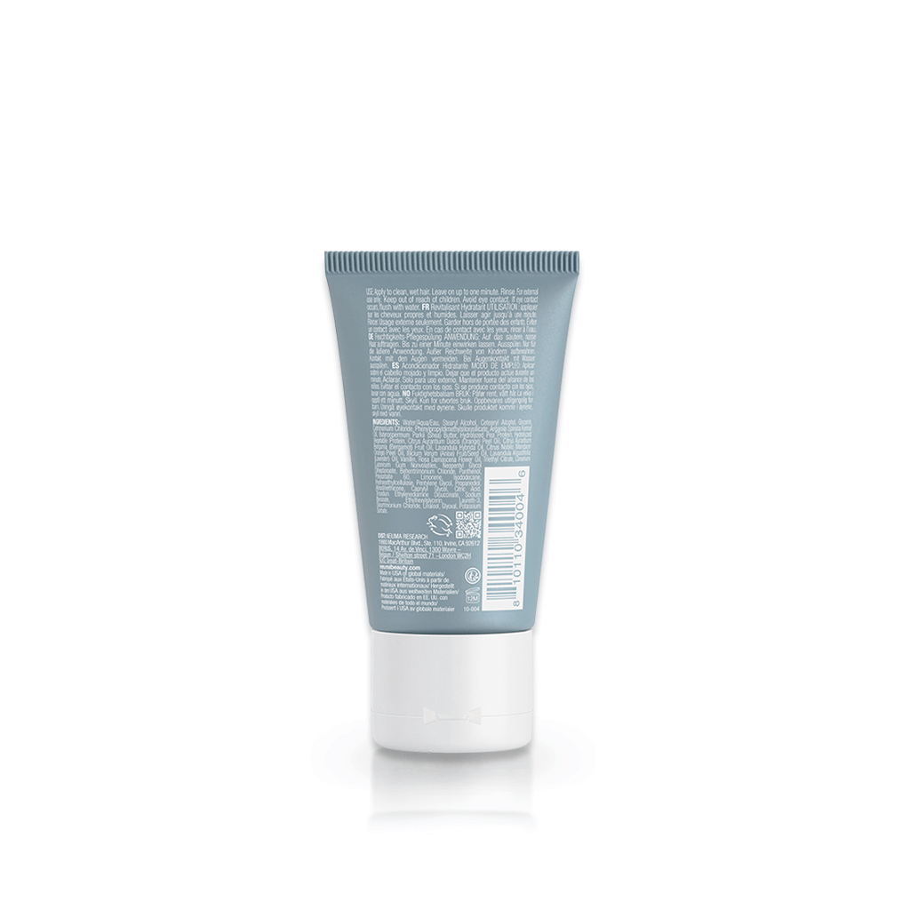 Back view of Neu Moisture Conditioner tube showing product details and ingredients. Ideal for daily hair hydration and shine enhancement.