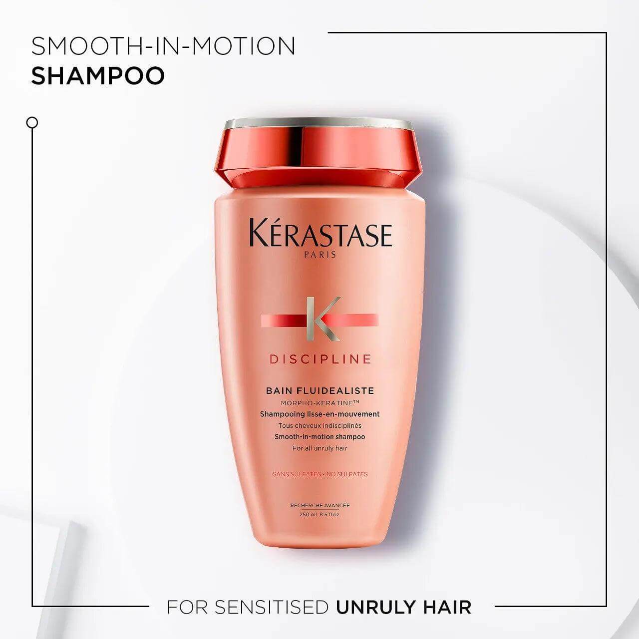 Kérastase Bain Fluidealiste Smoothing Shampoo for frizzy, unruly hair. Enhances manageability, controls frizz and flyaways.