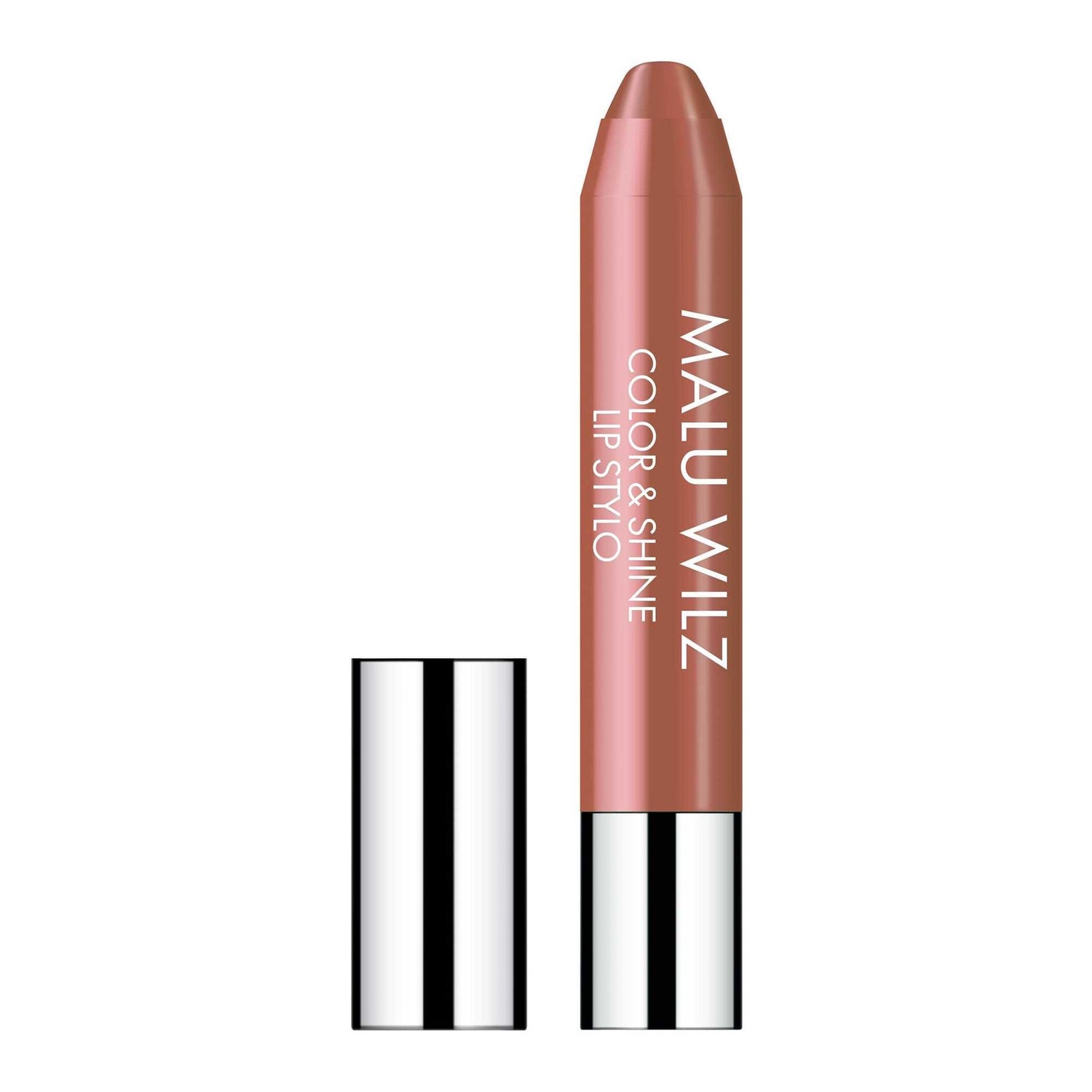 Malu Wilz Color & Shine Lip Pencil with glossy finish, combining lip liner and lipstick benefits, in soft pink shade.