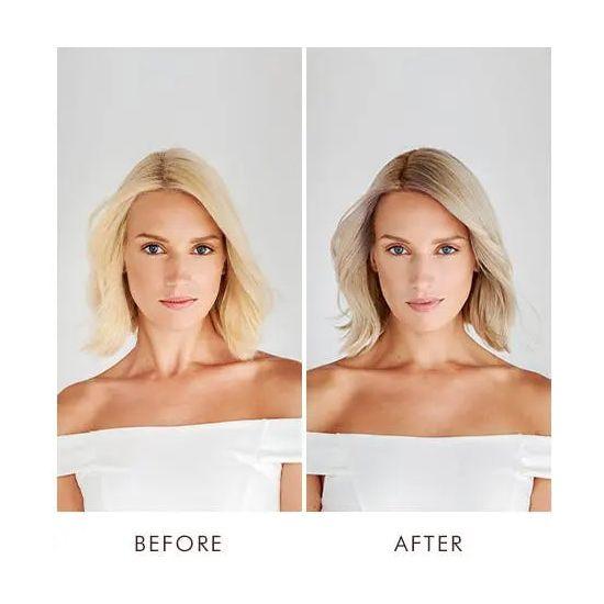 Before and after results of Color Depositing Mask showing enhanced hair color and shine, perfect for hair rejuvenation and toning.