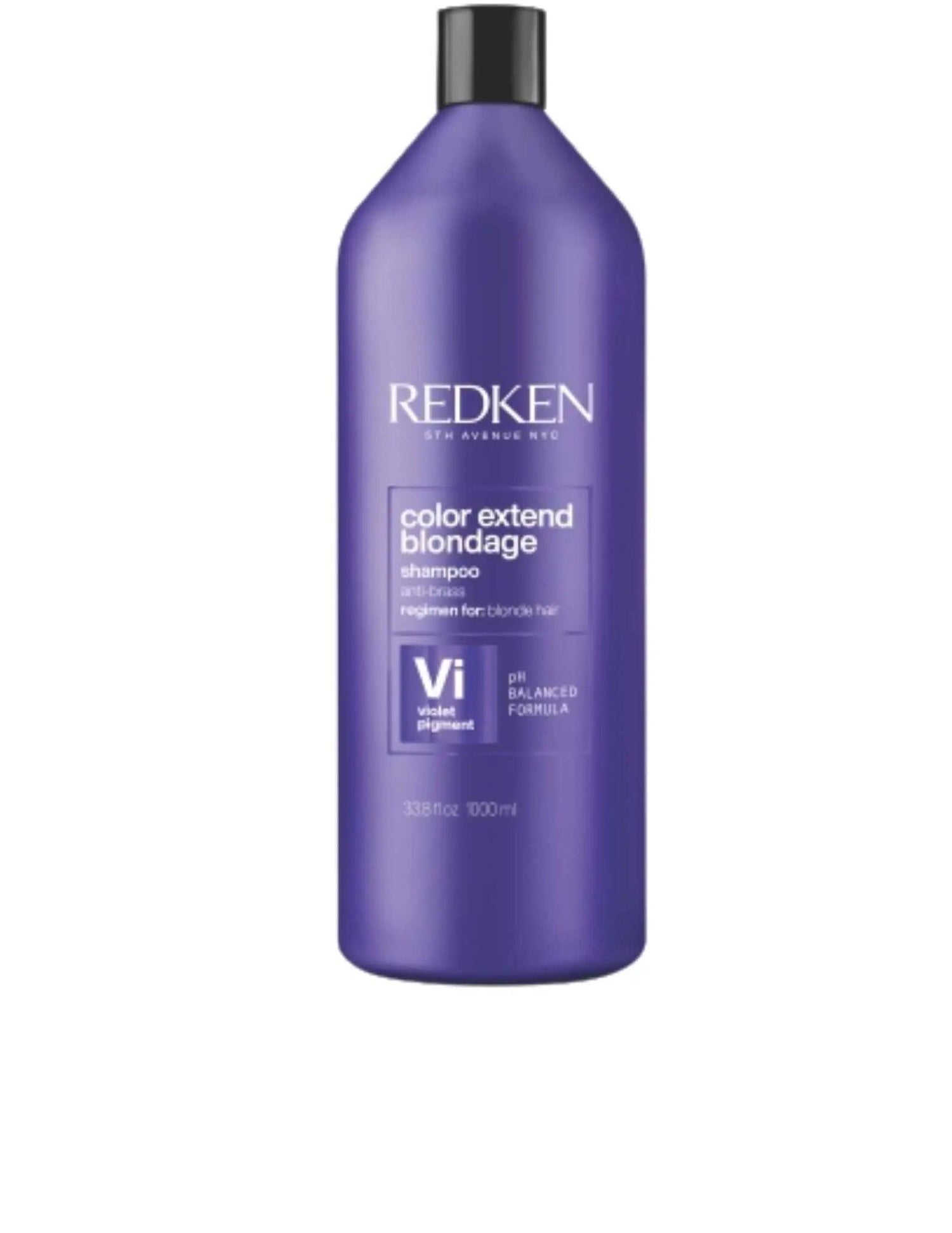 Redken Color Extend Blondage Shampoo 1L bottle for toning blonde and highlighted hair, reduces brassiness, enhances color vibrancy.