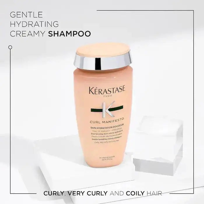 Curl Manifesto Bain Hydration Douceur sulfate-free shampoo for curly and coily hair, offers hydration and frizz control.
