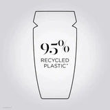 Outline of a shampoo bottle labeled '95% Recycled Plastic' promoting eco-friendly packaging.