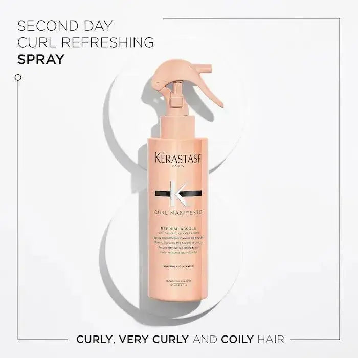 Kérastase Curl Manifesto Refresh Absolu Spray for curly, coily hair. Revitalizes, reduces frizz, and enhances curl definition.