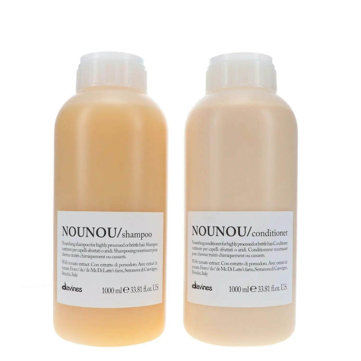 Davines Nounou Shampoo and Conditioner 1L Duo for treated hair, ideal for nourishing bleached or permed hair, deep hydration
