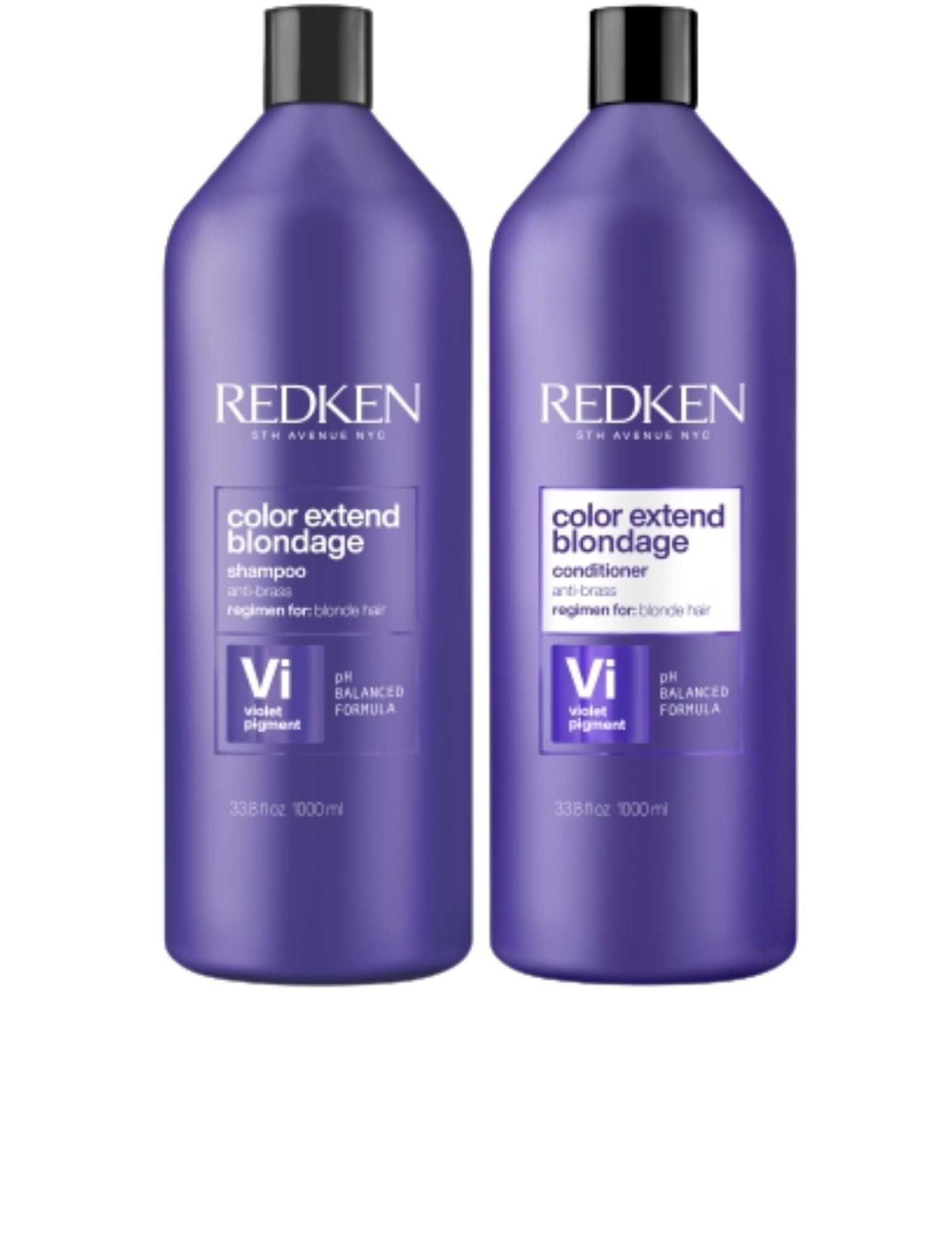 Redken Duo Liters Color Extend Blondage Shampoo and Conditioner for blonde, color-treated hair, combatting brassiness and color fading.