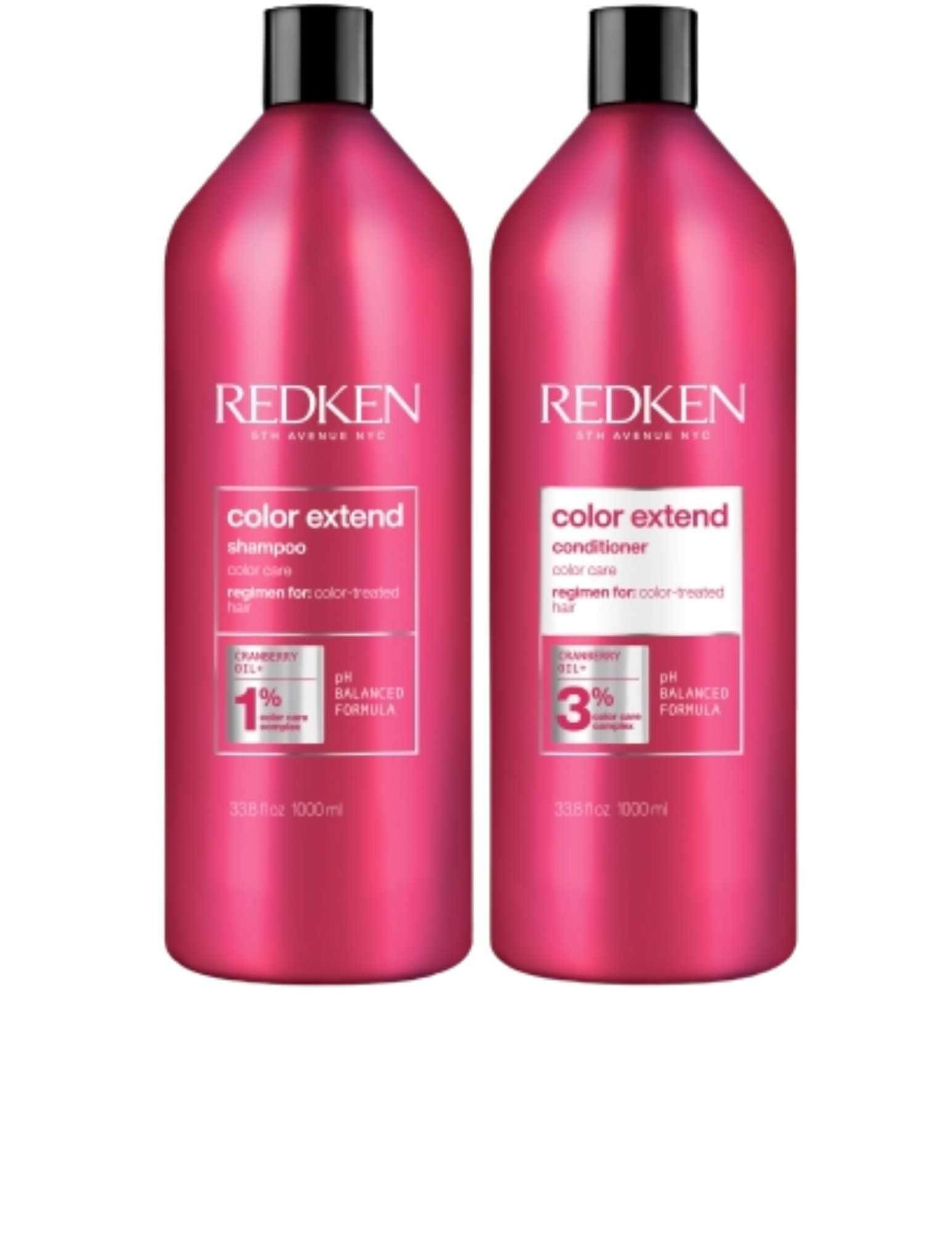 Redken Duo Liters Color Extend Shampoo and Conditioner for color-treated hair protection and care, suitable for all hair textures.