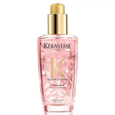 Kerastase Elixir Ultime Hair Oil Bottle for color-treated hair, protects and enhances color vibrancy, suitable for all textures.