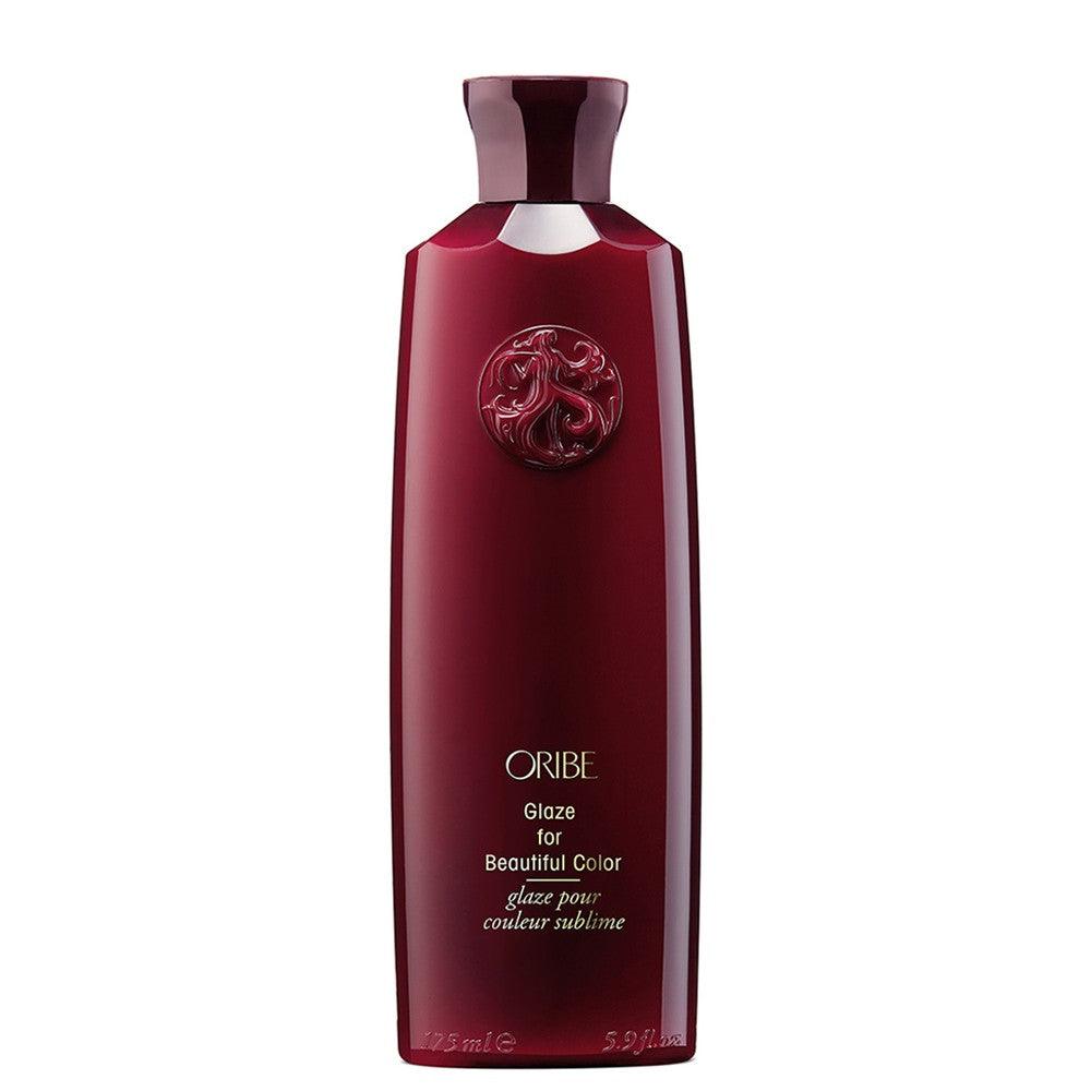 Glaze for Beautiful Color hair top coat, enhances shine and color with conditioning benefits, in a sleek maroon bottle.