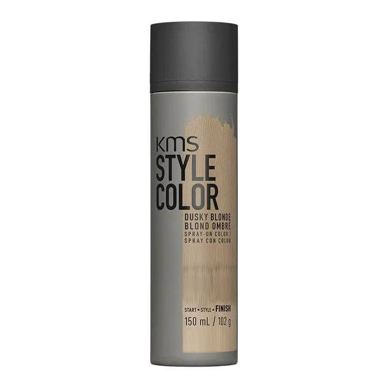 KMS Style Color Dusky Blonde spray for waterproof and flexible hair coloring with hot styling tools, 150ml bottle.