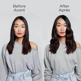 Before and after using the L'Oréal Professionnel Steampod 3.0, showing smoother, styled hair transformation with steam technology.