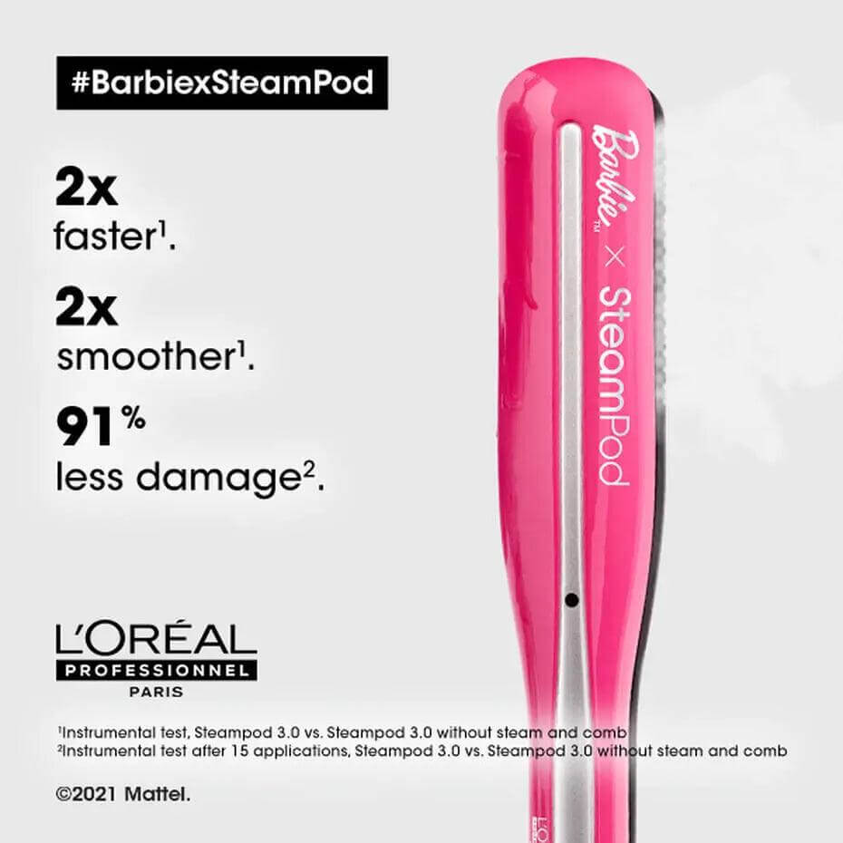 L’Oréal Professionnel Steampod 3.0 Barbie Edition offering 2X smoother, 2X faster styling with 91% less damage. #BarbiexSteamPod