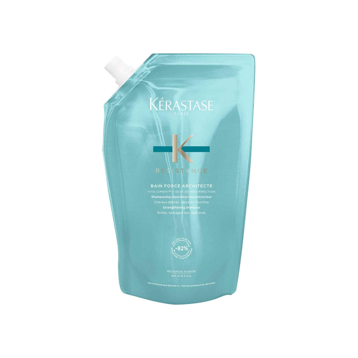 Résistance Bain Force Architecte Refill Pouch by Kérastase, featuring sustainable packaging to reduce plastic waste.