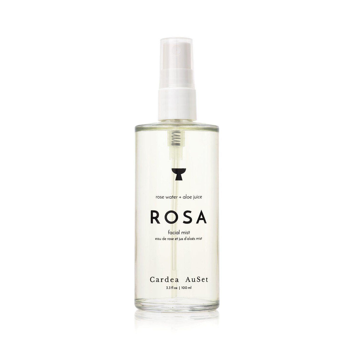 Rosa Facial Mist bottle with rose water and aloe, hydrating skin mist for refreshing and reducing inflammation, 3.38 fl oz.