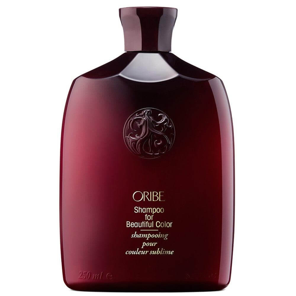 Bottle of Oribe Shampoo for Beautiful Color with advanced moisture therapy for vibrant hair color.
