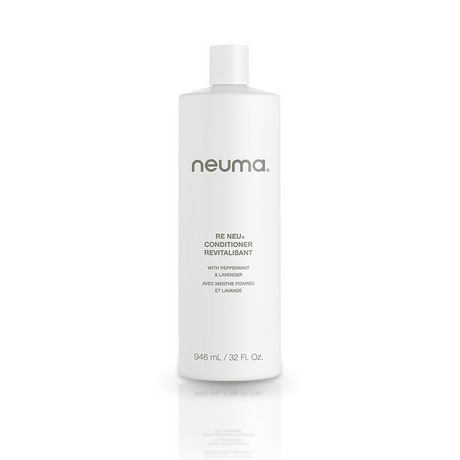 Re Neu Conditioner bottle with peppermint and vanilla scent for nourishment and shine, ideal for all hair types, 32 fl oz size.