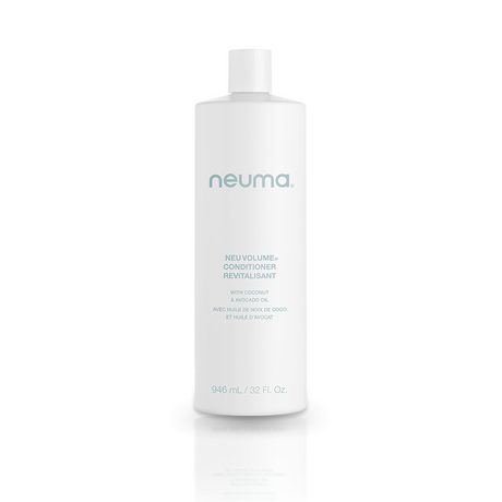 Neu Volume Conditioner bottle for fine hair, adds volume and shine, fragrance of fennel, ylang ylang, patchouli, vanilla, 946ml.