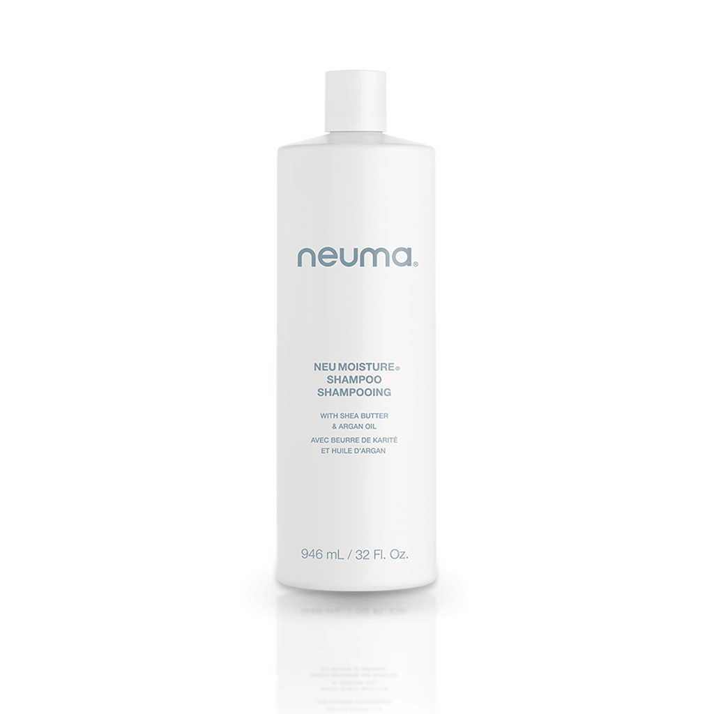 Neu Moisture Shampoo bottle, gently cleanses and hydrates, lavender, mandarin, vanilla scent, coconut sourced, sulfate-free.
