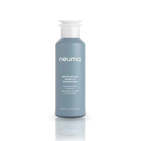 Neu Moisture Shampoo bottle with coconut-sourced, sulfate-free formula for gentle cleansing, hydration, and shine. Lavender aroma.