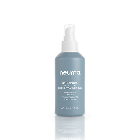 Neu Moisture Instant Fix leave-in spray bottle with shea butter for hydrating and protecting hair, 200ml size.