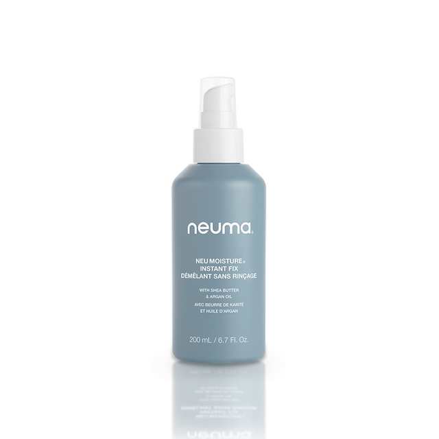 Neu Moisture Instant Fix leave-in spray bottle with shea butter for hydrating and protecting hair, 200ml size.