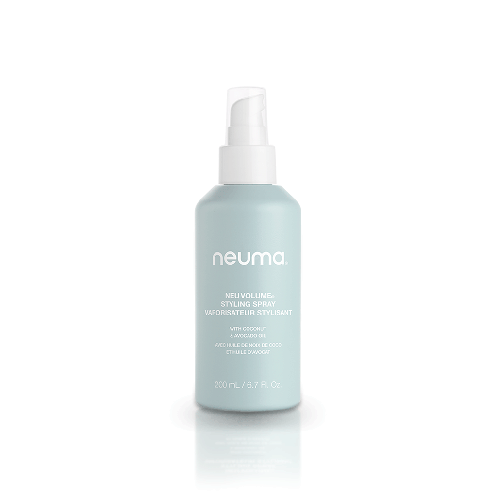 Neu Volume Styling Spray bottle for body and bounce, featuring fennel, ylang ylang, patchouli, and vanilla aroma. 200 mL.