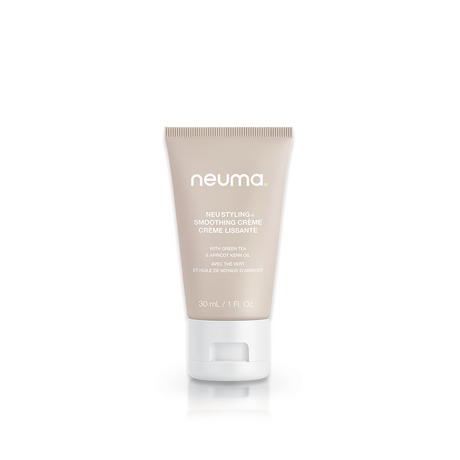 Neu Styling Smoothing Crème for taming frizz, boosting shine, and humidity resistance with lavender, mandarin, and vanilla aroma.